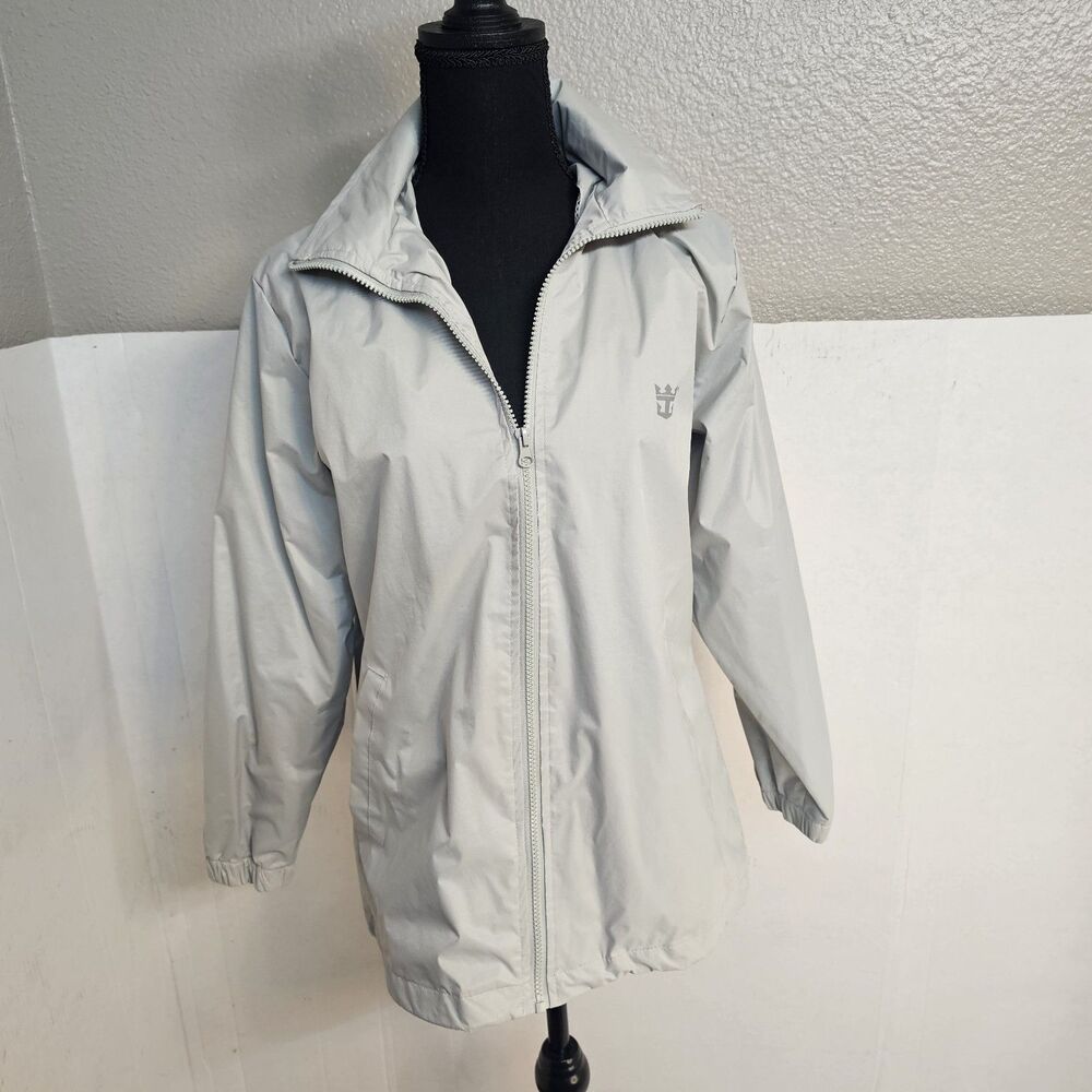 Royal Caribbean Rain Jacket Gray Sz Med Full Zip Hooded Logo Lightweight